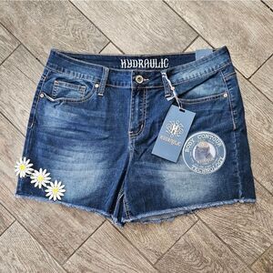 Hydraulic Natural Jean Shorts with Embroidered Sunflowers Size 12